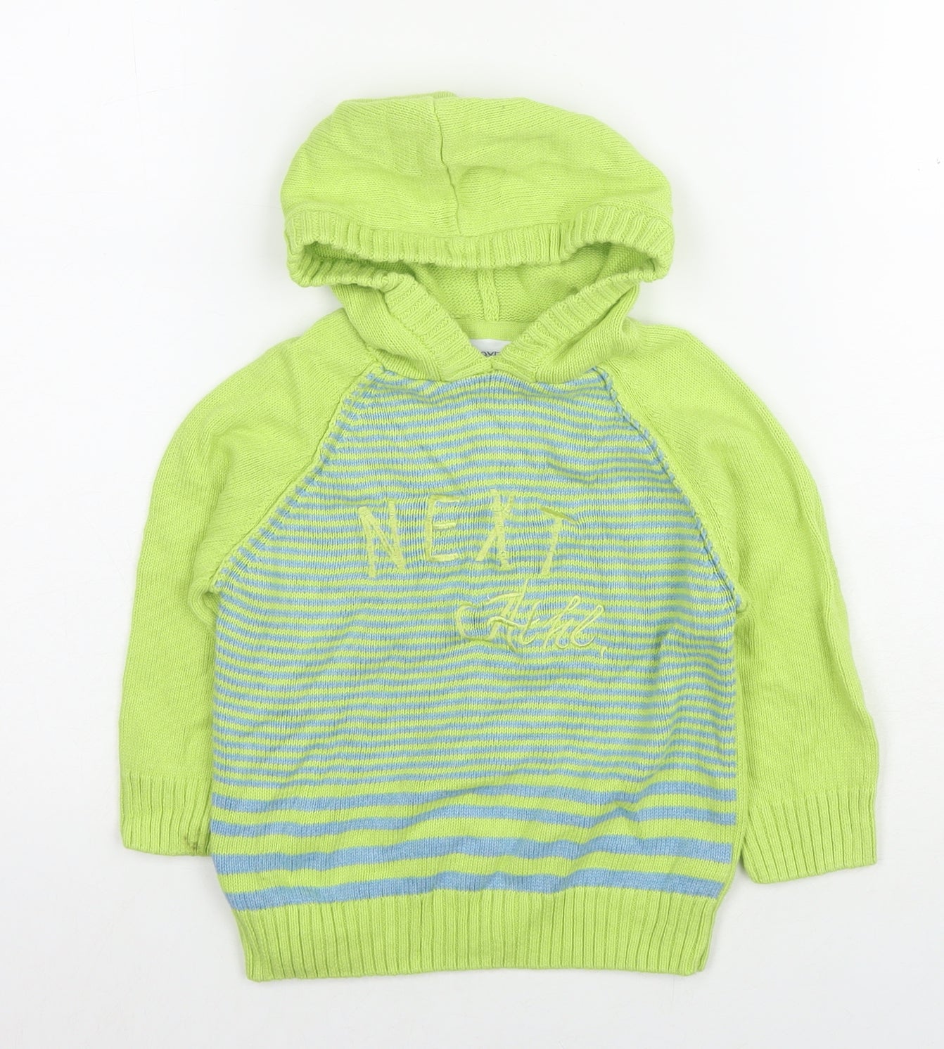 NEXT Boys Green Striped Cotton Pullover Hoodie Size 2-3 Years Pullover - Logo