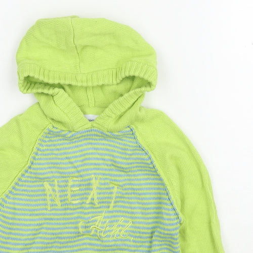 NEXT Boys Green Striped Cotton Pullover Hoodie Size 2-3 Years Pullover - Logo