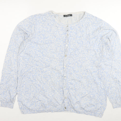 Bonmarché Womens Blue Round Neck Floral Viscose Cardigan Jumper Size L