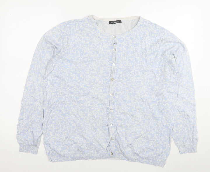 Bonmarché Womens Blue Round Neck Floral Viscose Cardigan Jumper Size L
