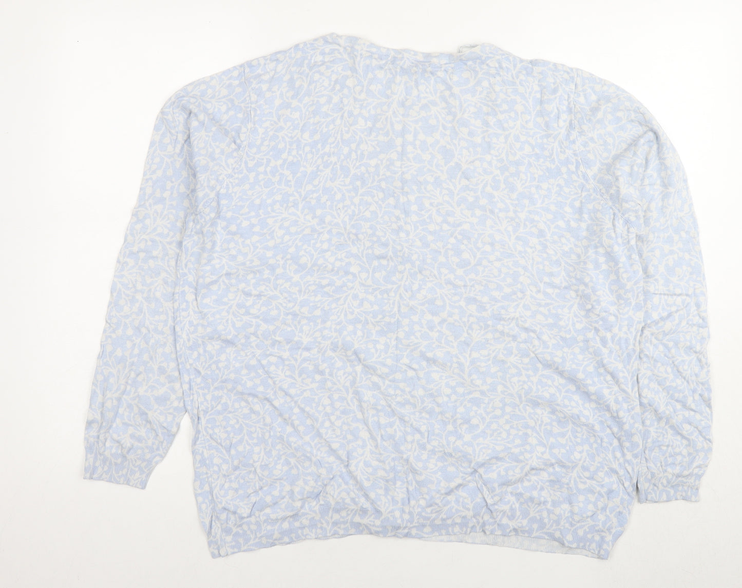 Bonmarché Womens Blue Round Neck Floral Viscose Cardigan Jumper Size L