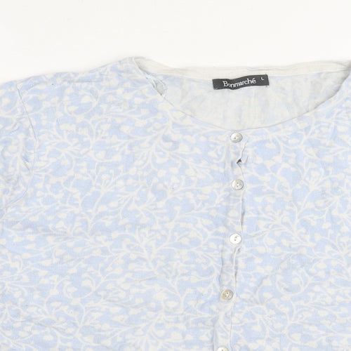 Bonmarché Womens Blue Round Neck Floral Viscose Cardigan Jumper Size L