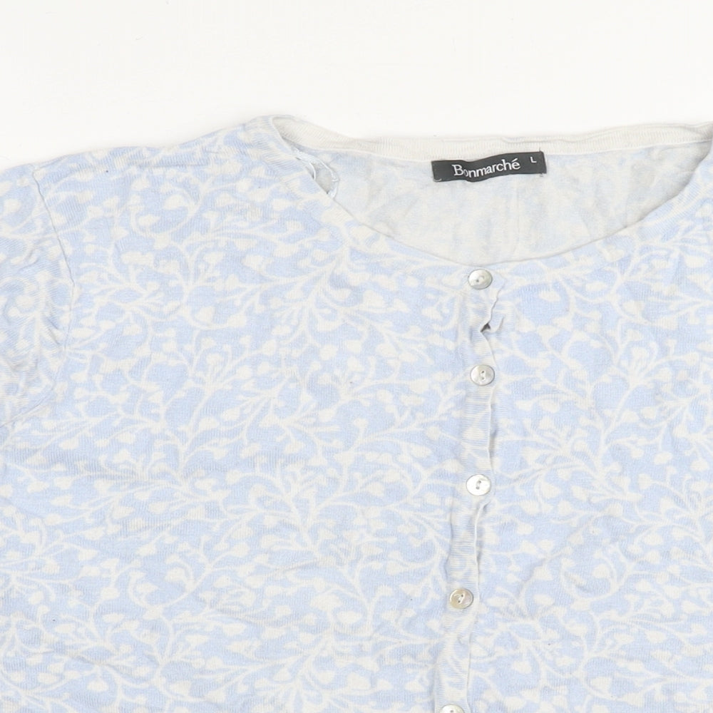 Bonmarché Womens Blue Round Neck Floral Viscose Cardigan Jumper Size L