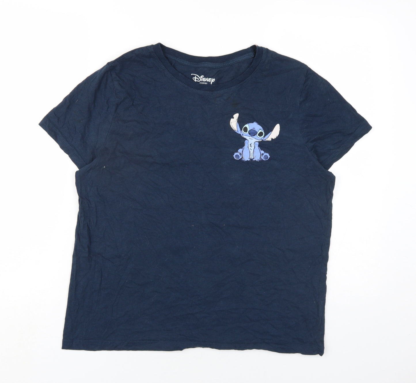 Disney Womens Blue Cotton Basic T-Shirt Size 12 Round Neck - Lilo & Stitch