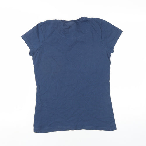 Animal Womens Blue Cotton Basic T-Shirt Size 8 Round Neck