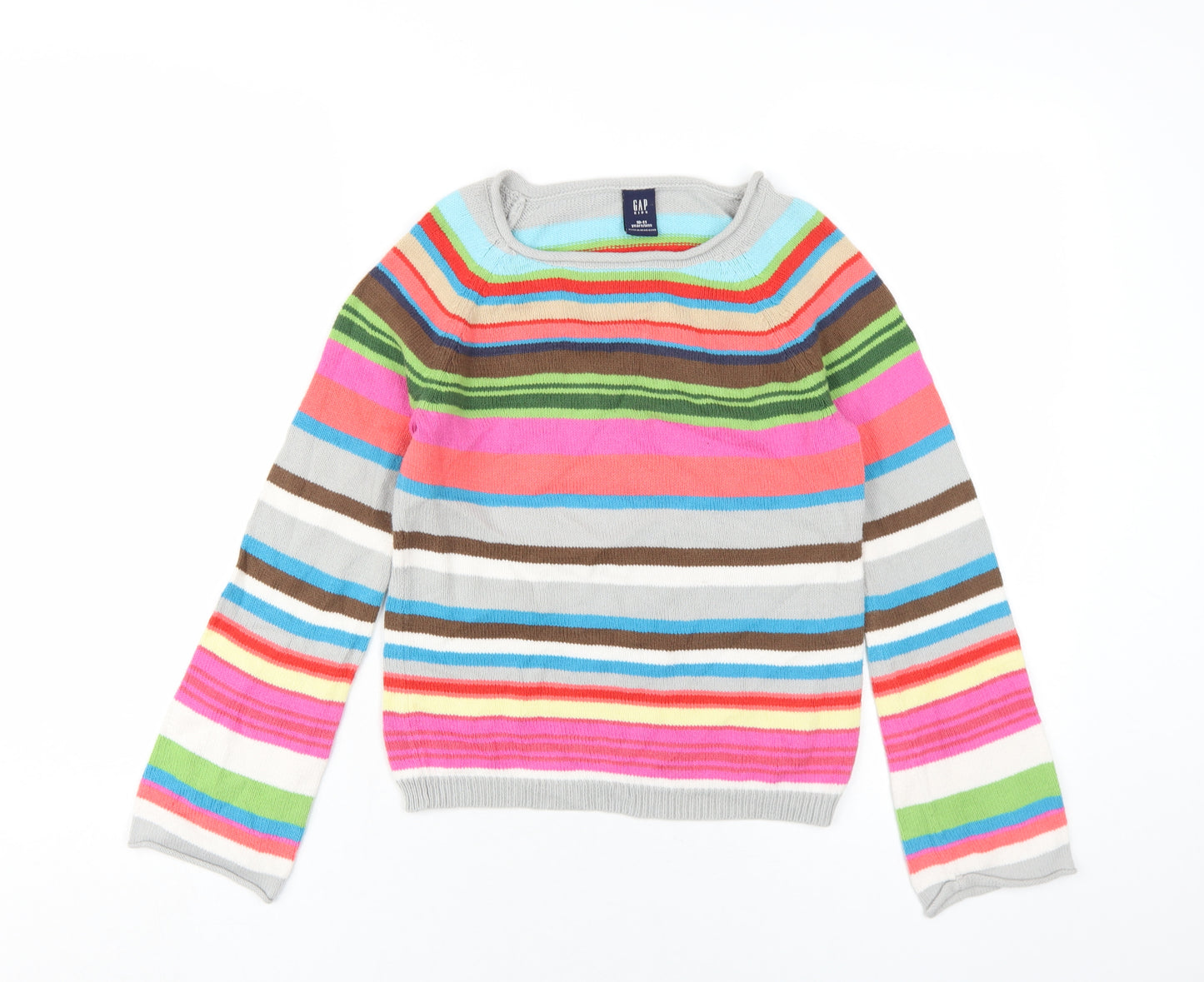 Gap Girls Multicoloured Round Neck Striped Cotton Pullover Jumper Size 10-11 Years Pullover