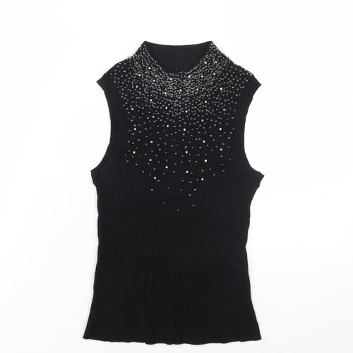 Planet Womens Black Viscose Basic Tank Size XS Mock Neck - Beaded