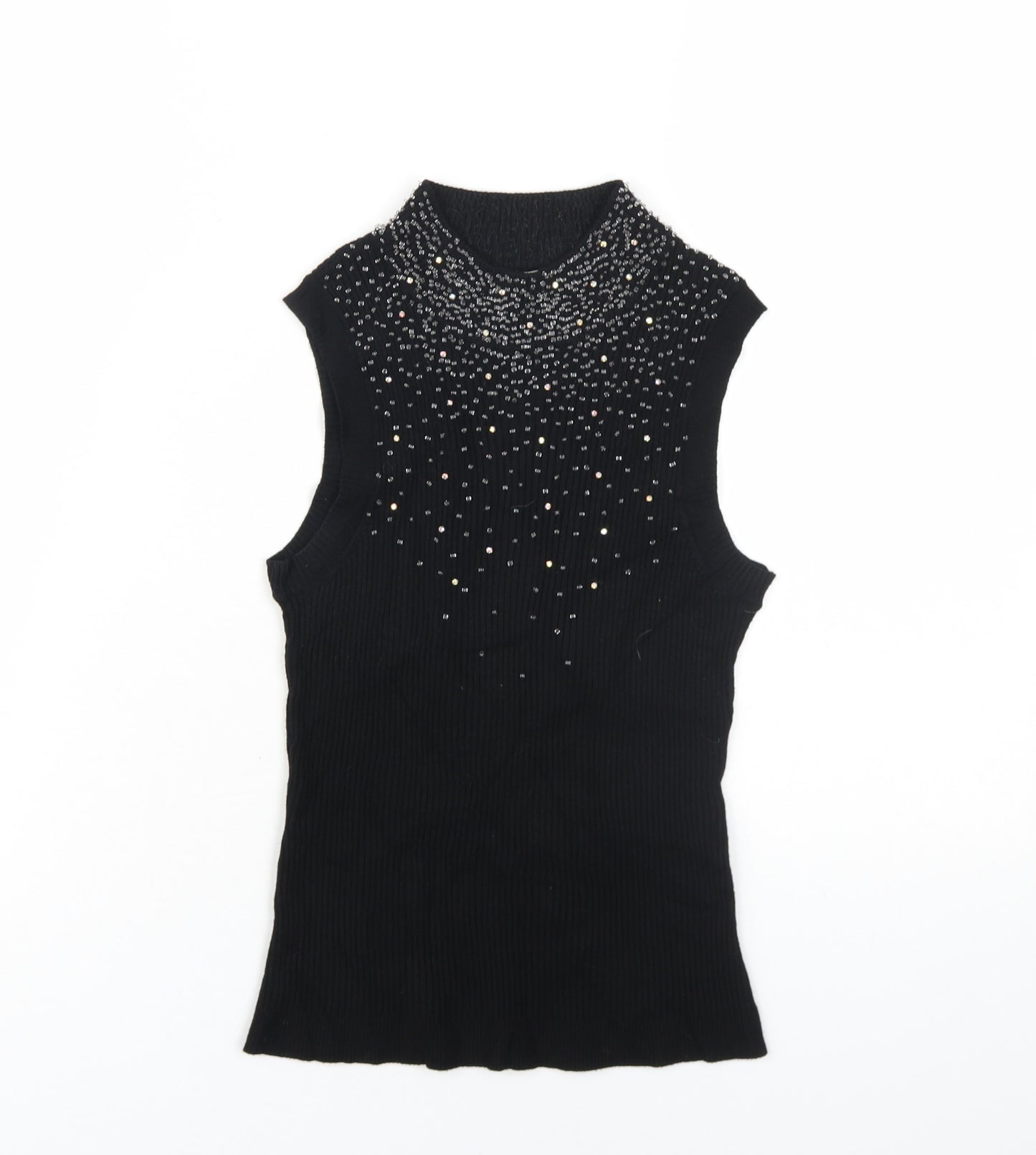 Planet Womens Black Viscose Basic Tank Size XS Mock Neck - Beaded