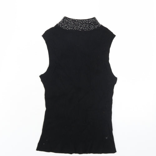 Planet Womens Black Viscose Basic Tank Size XS Mock Neck - Beaded
