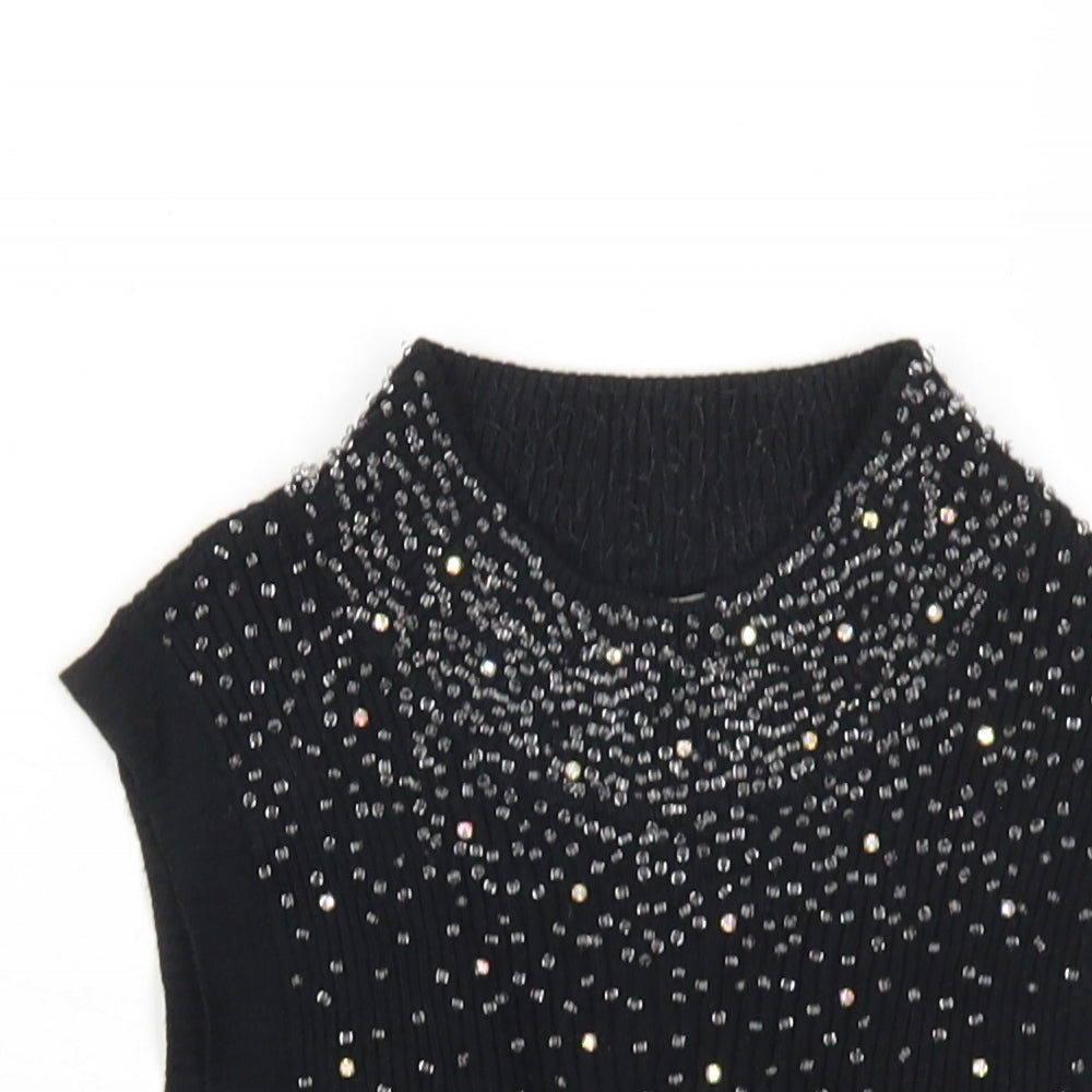Planet Womens Black Viscose Basic Tank Size XS Mock Neck - Beaded