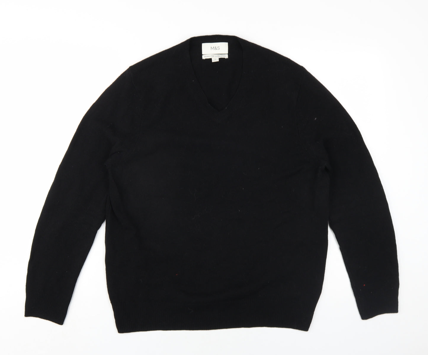 Marks and Spencer Womens Black V-Neck Wool Pullover Jumper Size M