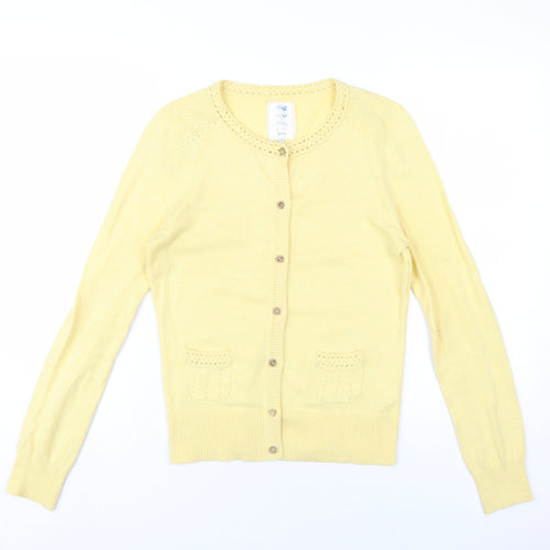 MANTARAY PRODUCTS Womens Yellow Round Neck Cotton Cardigan Jumper Size 12