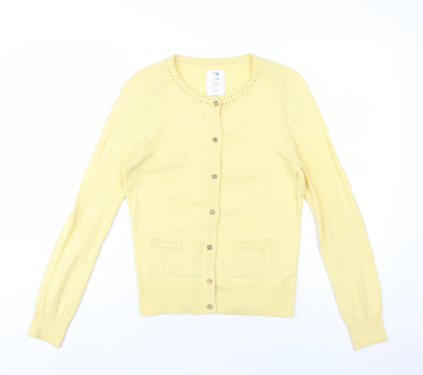 MANTARAY PRODUCTS Womens Yellow Round Neck Cotton Cardigan Jumper Size 12