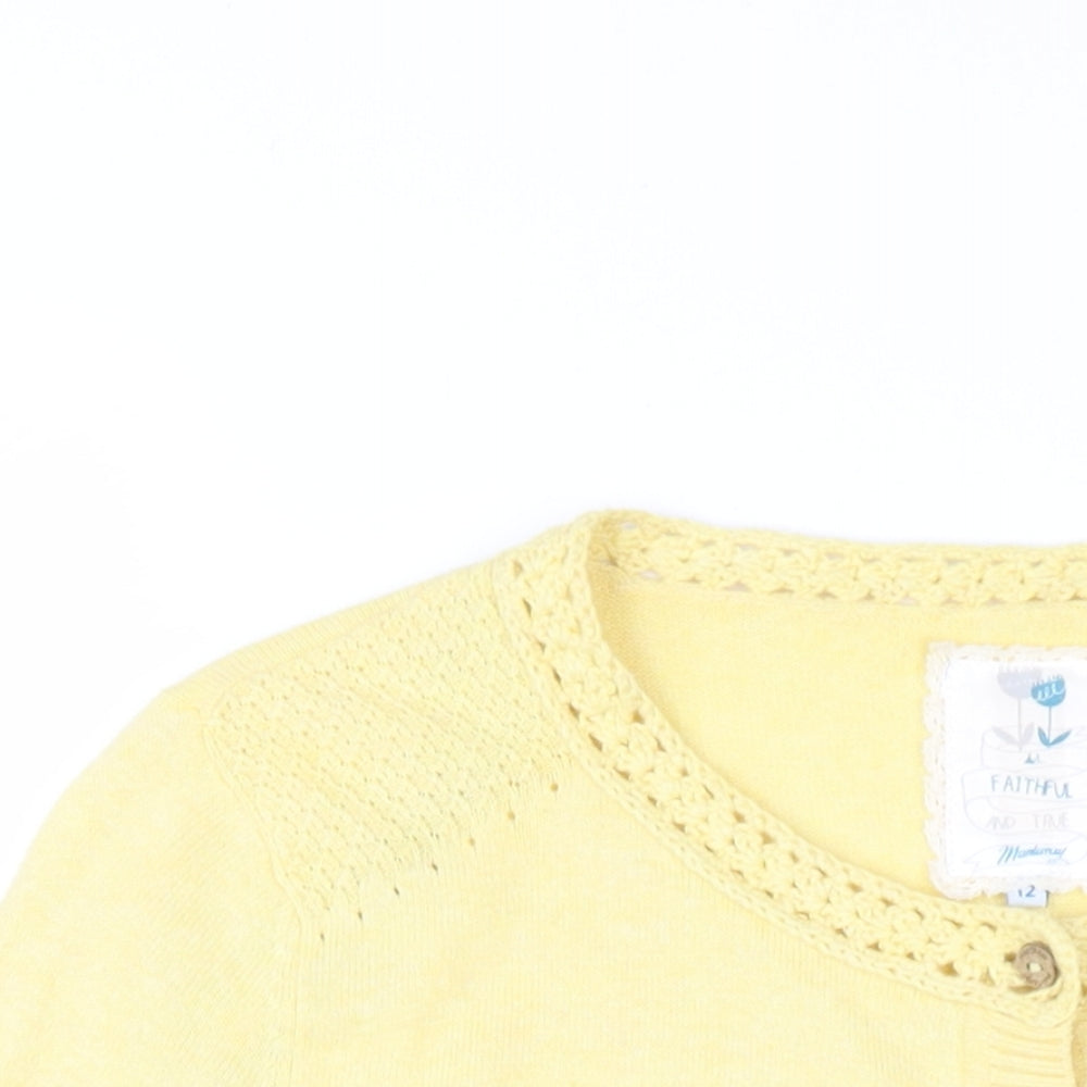 MANTARAY PRODUCTS Womens Yellow Round Neck Cotton Cardigan Jumper Size 12