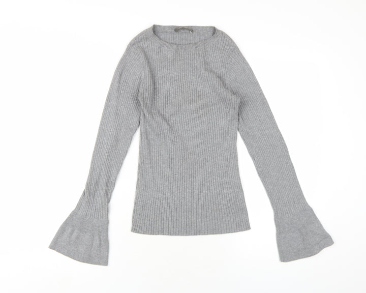 Oasis Womens Grey Cotton Basic T-Shirt Size XS Round Neck
