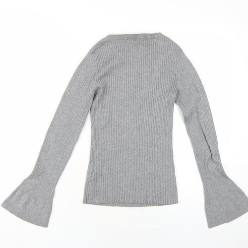 Oasis Womens Grey Cotton Basic T-Shirt Size XS Round Neck
