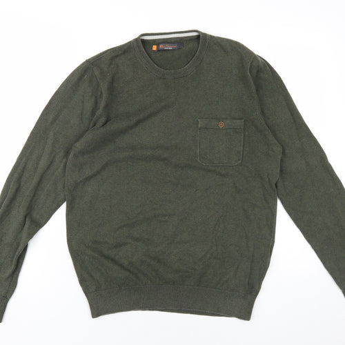 Ben Sherman Mens Green Crew Neck Cotton Pullover Jumper Size S Long Sleeve