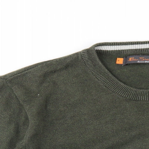 Ben Sherman Mens Green Crew Neck Cotton Pullover Jumper Size S Long Sleeve