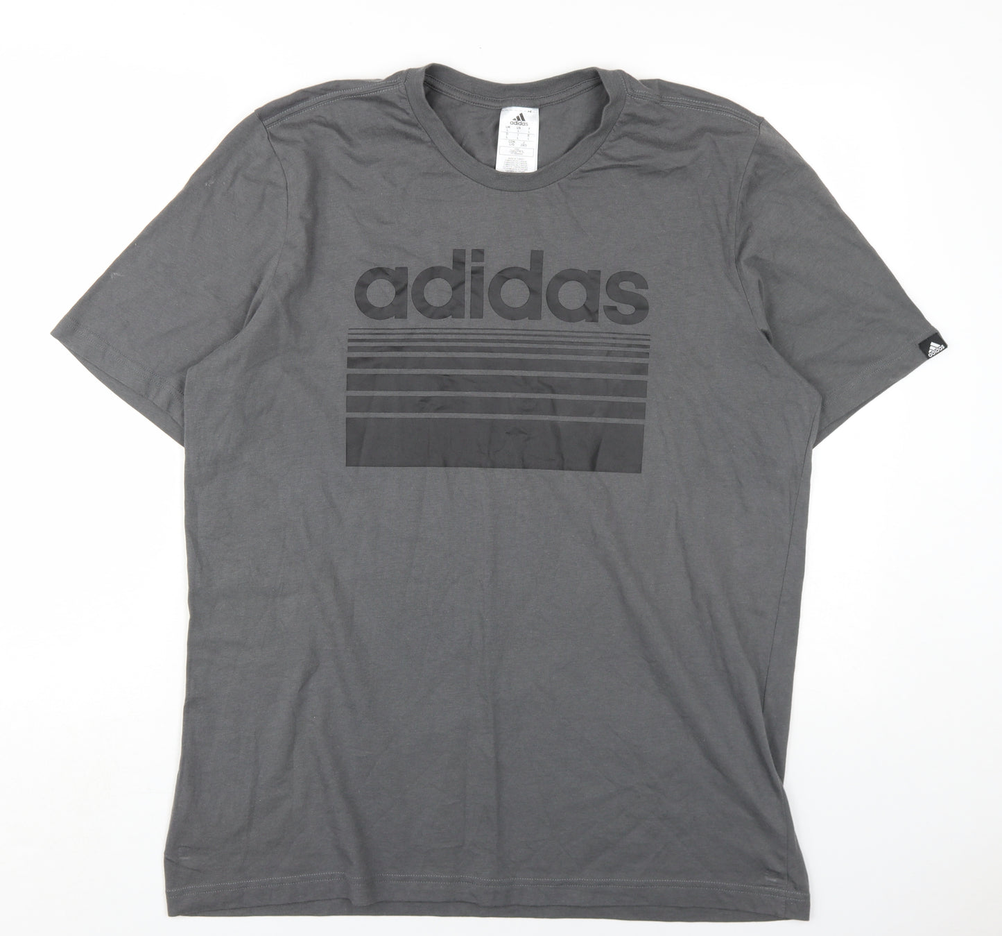 adidas Mens Grey Cotton T-Shirt Size L Round Neck