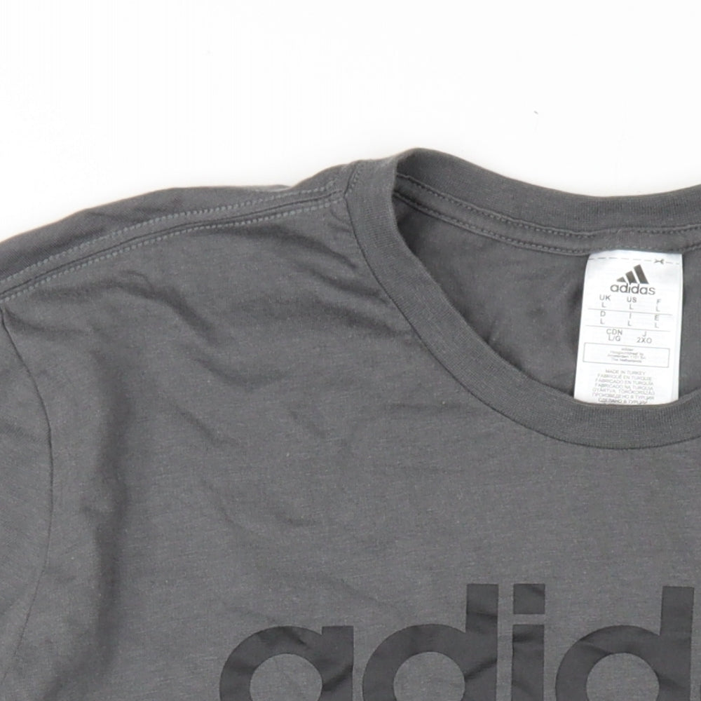 adidas Mens Grey Cotton T-Shirt Size L Round Neck