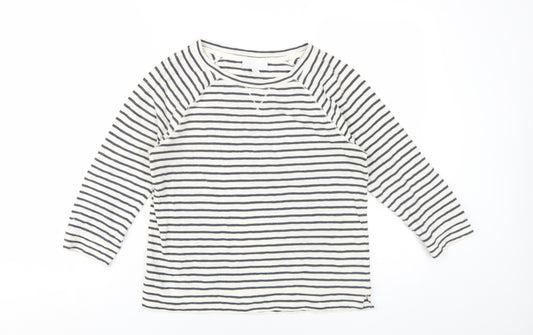 The White Company Womens White Striped Cotton Basic T-Shirt Size 10 Round Neck