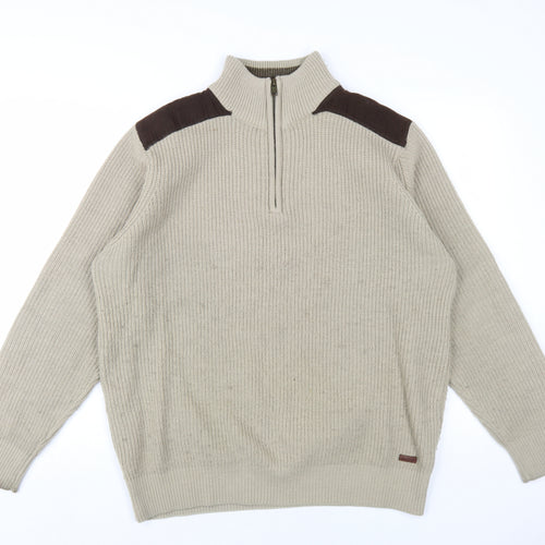 EWM Mens Beige High Neck Acrylic Pullover Jumper Size L Long Sleeve