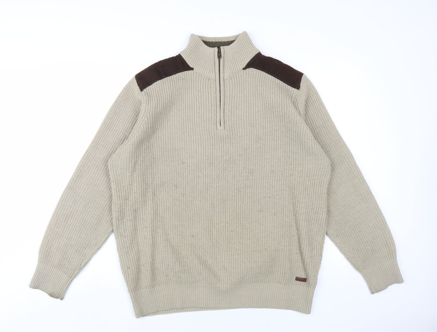 EWM Mens Beige High Neck Acrylic Pullover Jumper Size L Long Sleeve