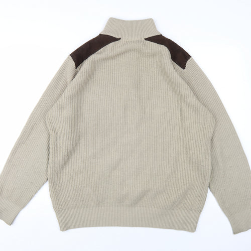 EWM Mens Beige High Neck Acrylic Pullover Jumper Size L Long Sleeve