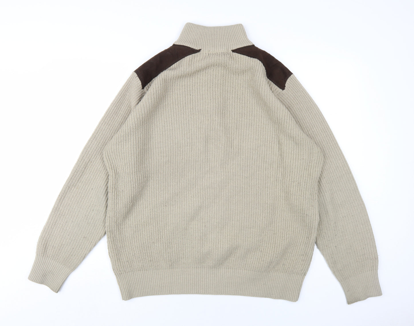 EWM Mens Beige High Neck Acrylic Pullover Jumper Size L Long Sleeve