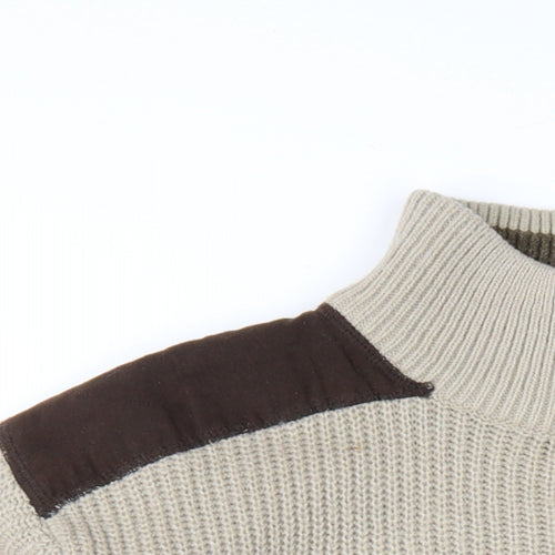 EWM Mens Beige High Neck Acrylic Pullover Jumper Size L Long Sleeve