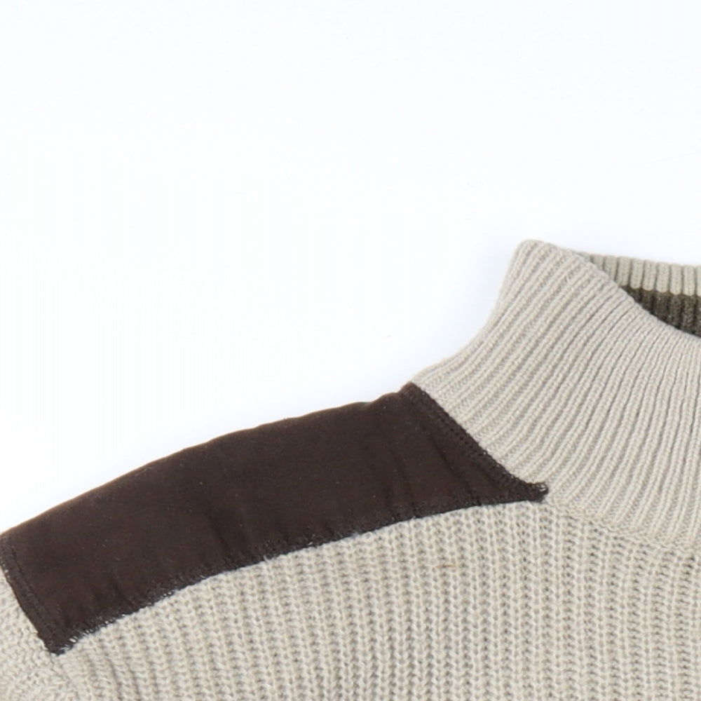 EWM Mens Beige High Neck Acrylic Pullover Jumper Size L Long Sleeve
