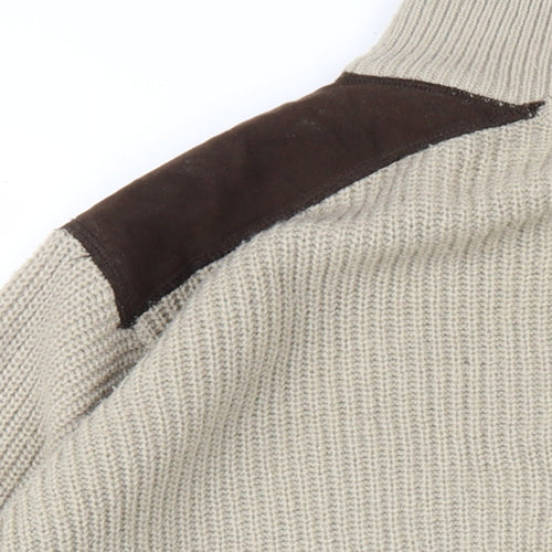 EWM Mens Beige High Neck Acrylic Pullover Jumper Size L Long Sleeve