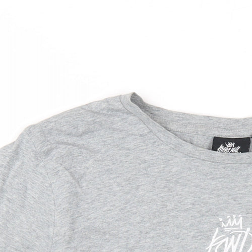 Kings Will Dream Boys Grey Cotton Basic T-Shirt Size 14-15 Years Round Neck Pullover