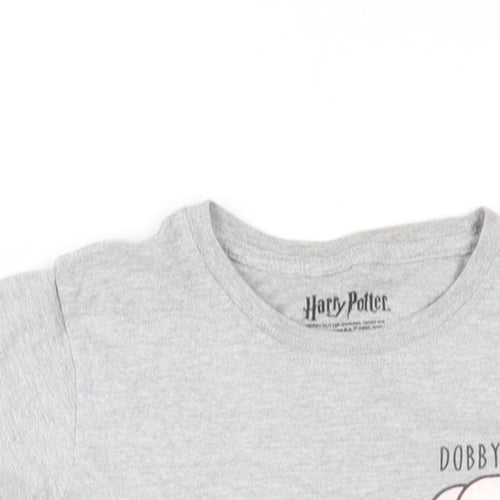 Harry Potter Girls Grey Cotton Basic T-Shirt Size 6-7 Years Round Neck Pullover - Dobby