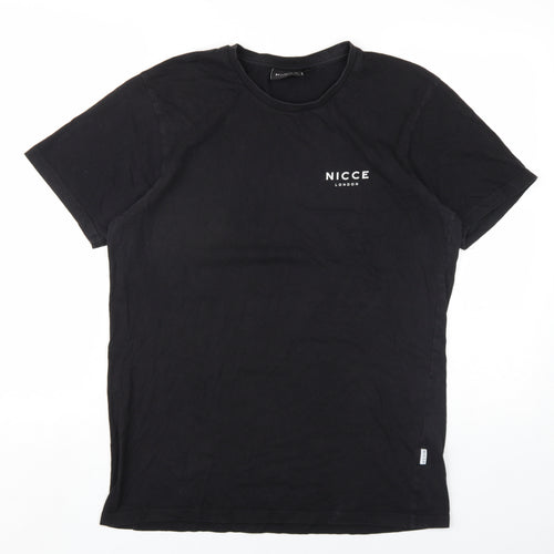 NICCE Mens Black Cotton T-Shirt Size M Round Neck