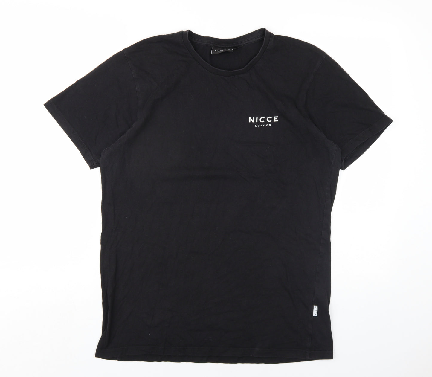 NICCE Mens Black Cotton T-Shirt Size M Round Neck