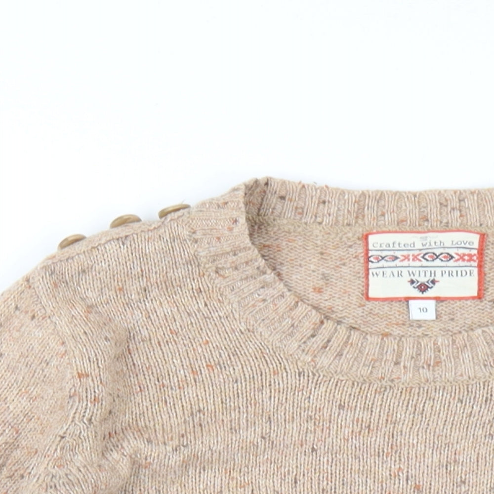 New Look Womens Beige Round Neck Cotton Pullover Jumper Size 10