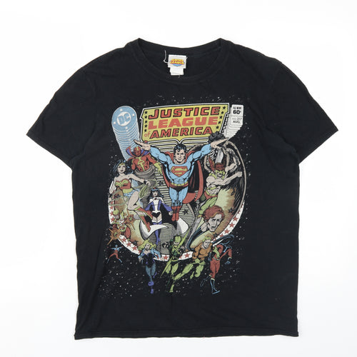 DC Comics Mens Black Cotton T-Shirt Size M Round Neck - Justice League