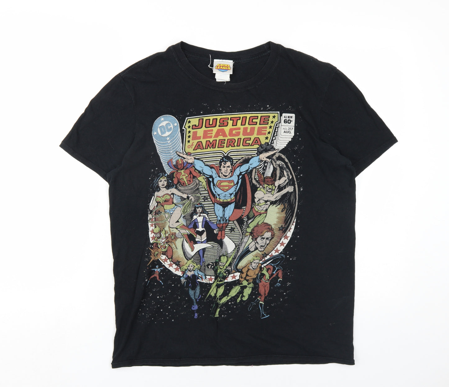 DC Comics Mens Black Cotton T-Shirt Size M Round Neck - Justice League