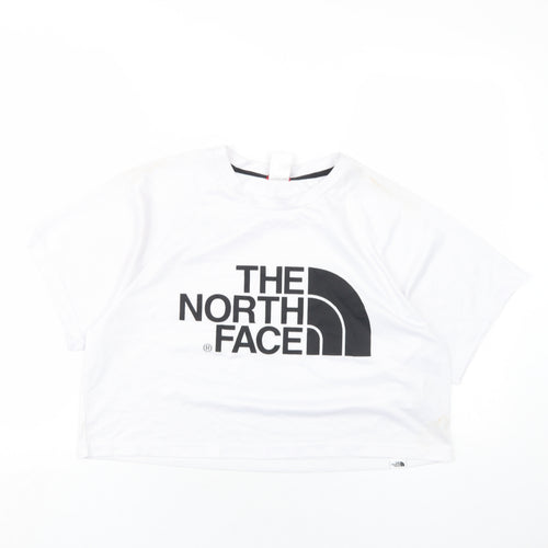 The North Face Womens White Polyester Cropped T-Shirt Size L Round Neck
