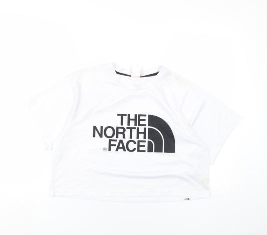 The North Face Womens White Polyester Cropped T-Shirt Size L Round Neck