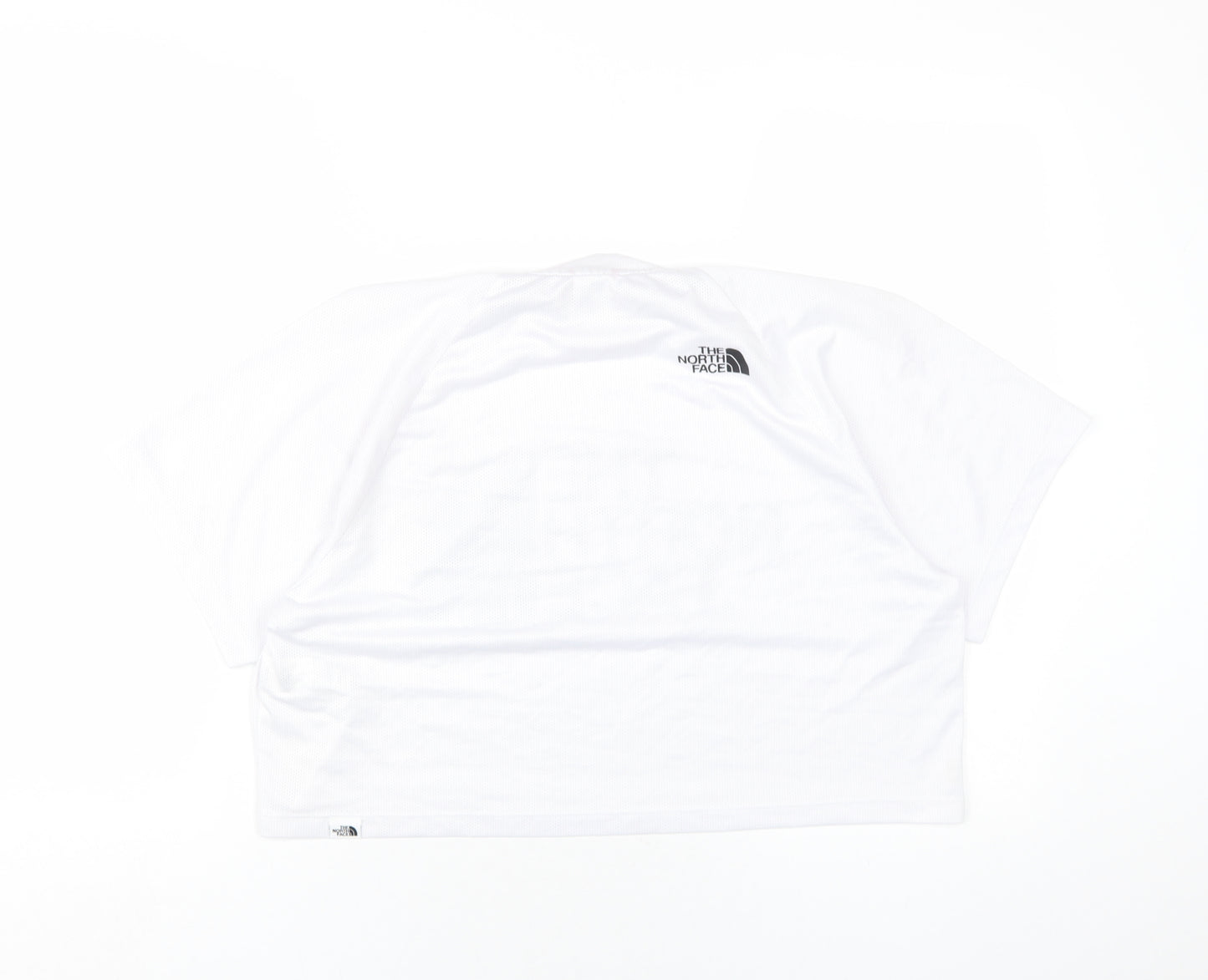 The North Face Womens White Polyester Cropped T-Shirt Size L Round Neck