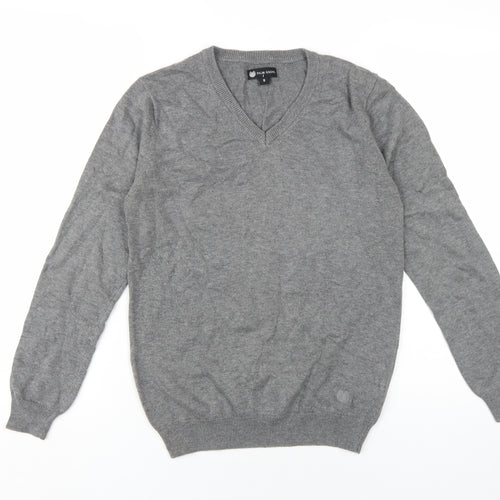 Palm Grove Womens Grey V-Neck Cotton Pullover Jumper Size 8
