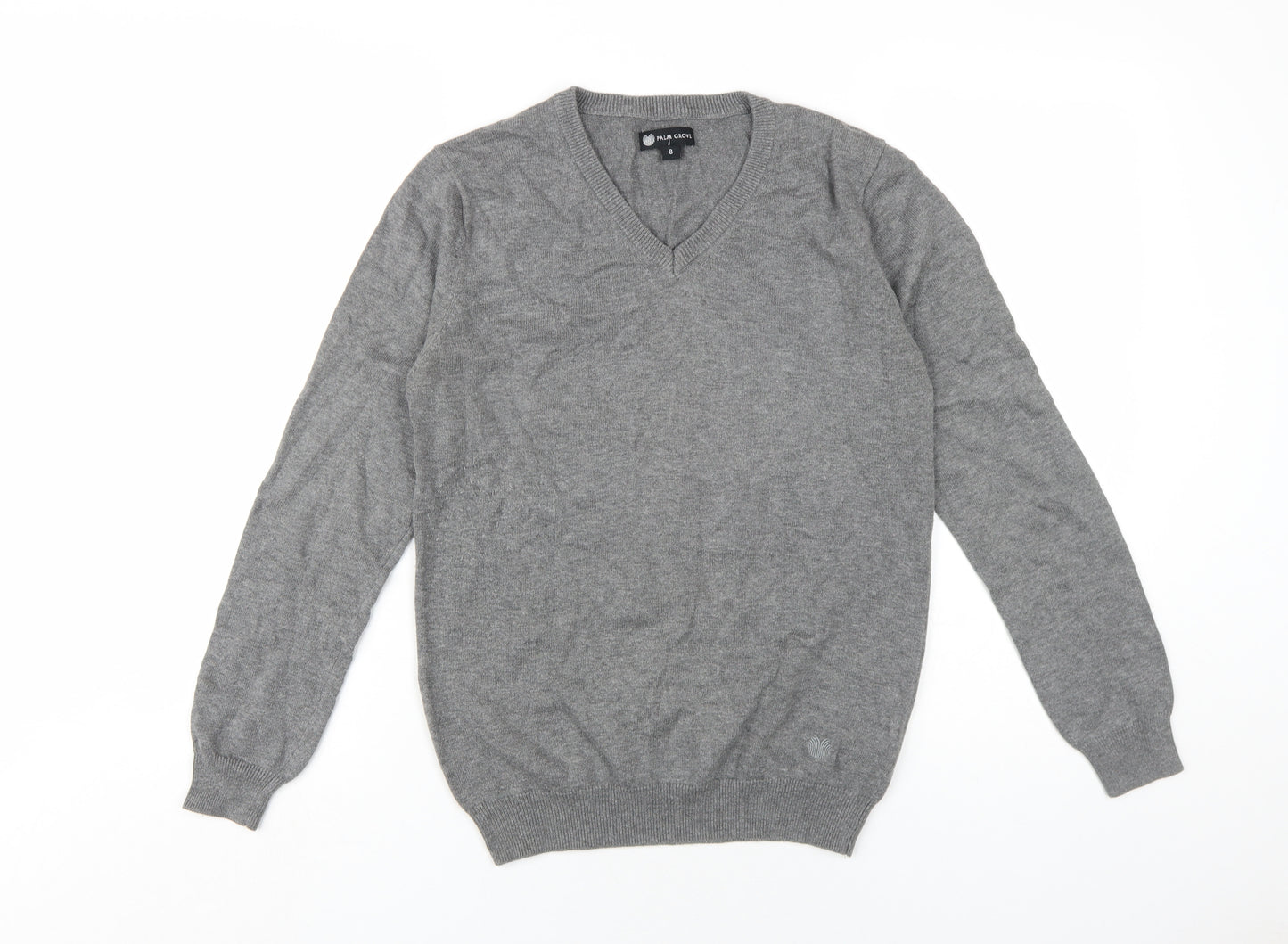 Palm Grove Womens Grey V-Neck Cotton Pullover Jumper Size 8