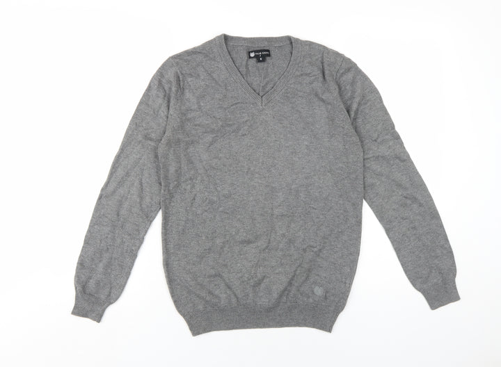Palm Grove Womens Grey V-Neck Cotton Pullover Jumper Size 8