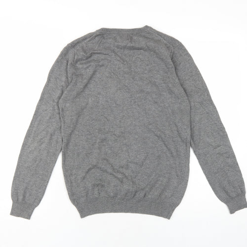 Palm Grove Womens Grey V-Neck Cotton Pullover Jumper Size 8