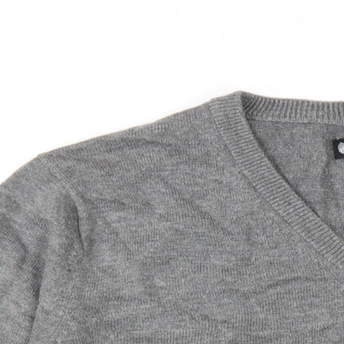 Palm Grove Womens Grey V-Neck Cotton Pullover Jumper Size 8