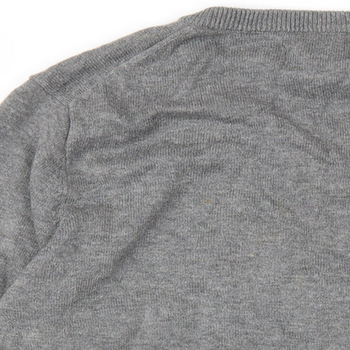 Palm Grove Womens Grey V-Neck Cotton Pullover Jumper Size 8