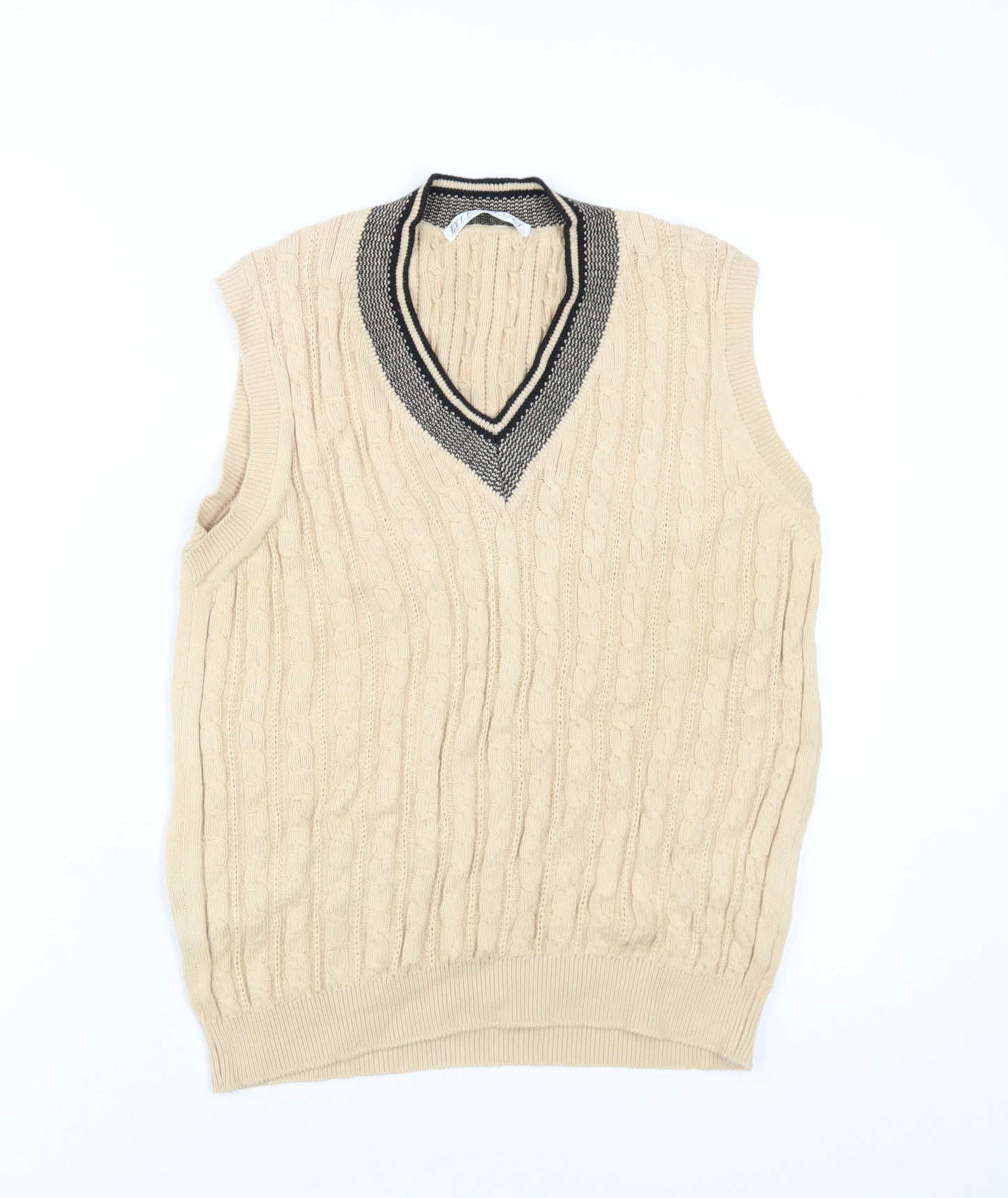 Lyle & Scott Mens Beige V-Neck Cotton Vest Jumper Size S Sleeveless