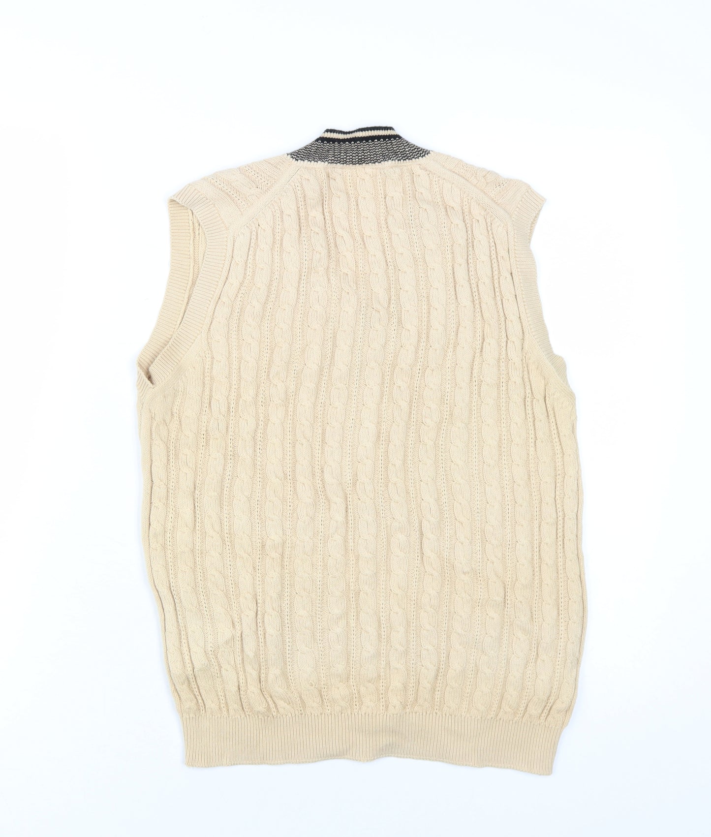 Lyle & Scott Mens Beige V-Neck Cotton Vest Jumper Size S Sleeveless